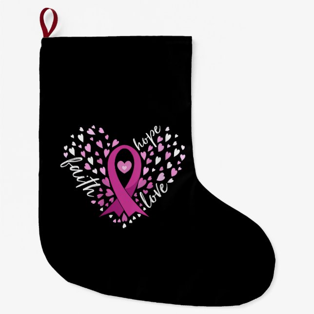 Grande Chaussette De Noël Foi Foi Espoir Amour Breast Cancer Sensibilisation (Devant)