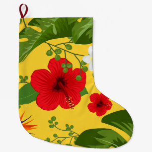 Grande Chaussette De Noël Fond de fleurs tropicales 10