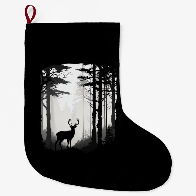 Grande Chaussette De Noël Forêt de cerfs faune (Devant)