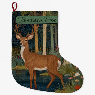 Grande Chaussette De Noël Forêt de cerfs rétro