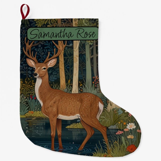 Grande Chaussette De Noël Forêt de cerfs rétro (Devant)