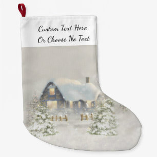Grande Chaussette De Noël Forêt de neige rustique Cabine d'hiver Forêt fores