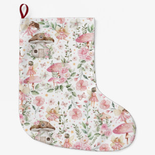Grande Chaussette De Noël Forêt magique Fairy Rose Jardin Floral