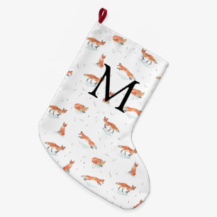 Grande Chaussette De Noël Fox personnalisé d'hiver