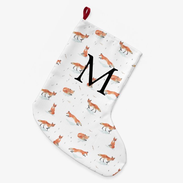 Grande Chaussette De Noël Fox personnalisé d'hiver (Devant (Accrochage))
