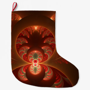 Grande Chaussette De Noël Fractale orange rouge moderne abstraite lumineuse