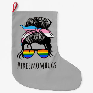 Grande Chaussette De Noël Free Mom Hugs IV - Arc-en-ciel Gay Trans messy bun