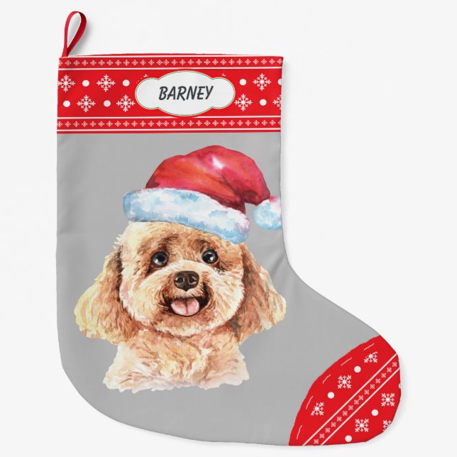 Grande Chaussette De Noël Frontière du caniche de Santa Hat (Devant)