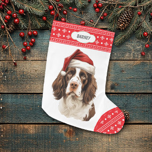 Grande Chaussette De Noël Frontière du flocon de neige Springer Spaniel Sant
