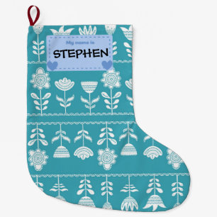 Grande Chaussette De Noël Fun Blue Scandinavian motif festif