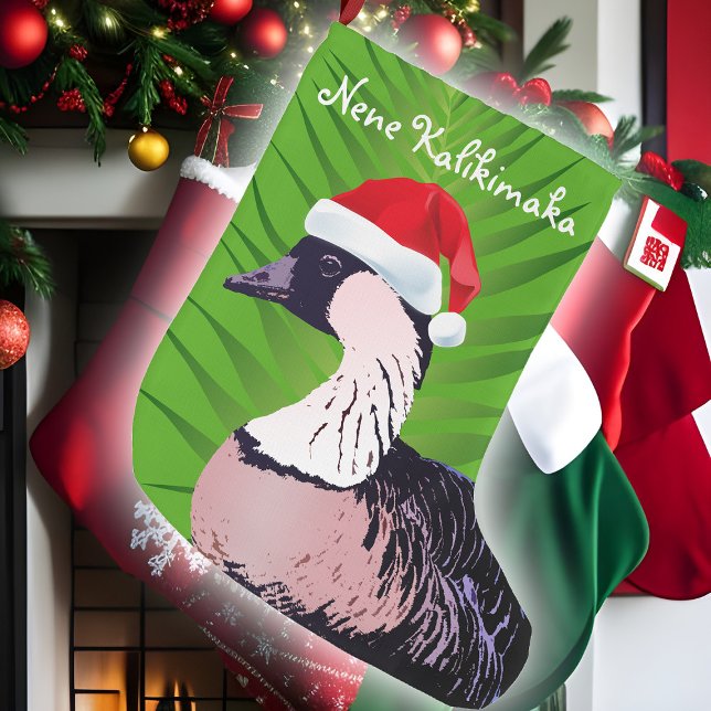 Grande Chaussette De Noël Funny Hawaii Christmas Goose Mele /Nene Kalikimaka (Funny Hawaiian Nene Christmas goose mele kalikimaka tropical holiday stocking)