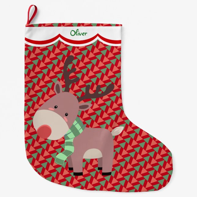 Grande Chaussette De Noël Funny Reindeer Motif personnalisé (Devant)
