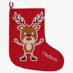 Grande Chaussette De Noël Funny Reindeer nom personnalisé réserve de Noël