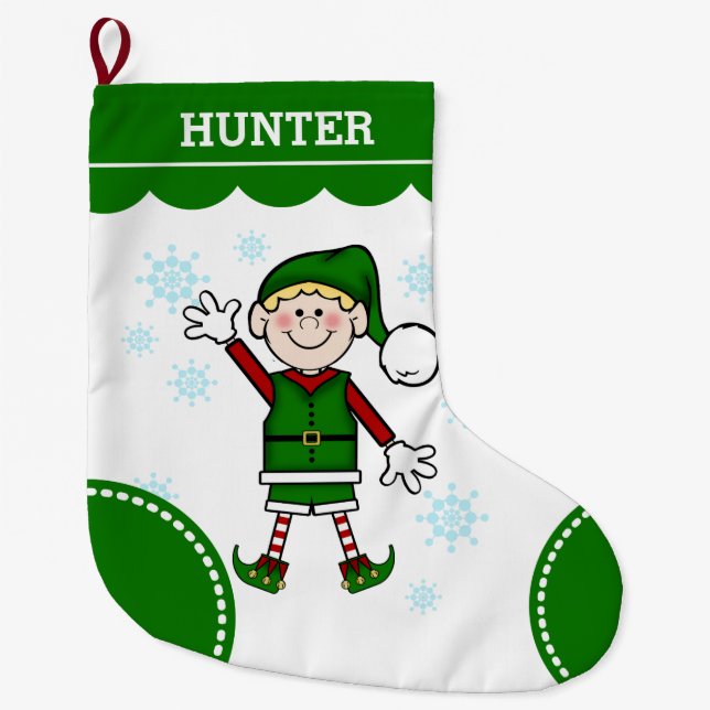 Grande Chaussette De Noël Garçon d'Elf (cheveux blonds) (Devant)