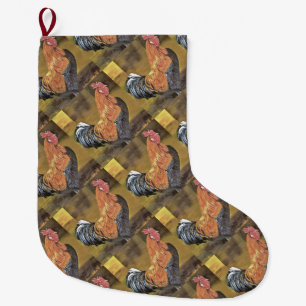 Grande Chaussette De Noël Garder les poulets de l'agriculture de l'art coq
