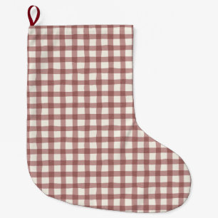 Grande Chaussette De Noël Gingham Rouge Cerise