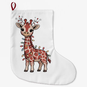 Grande Chaussette De Noël Girafe enveloppée de lumières de Noël Amoureux des