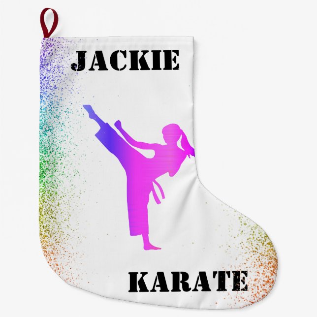 Grande Chaussette De Noël Girls Karate Rainbow Speckles (Devant)