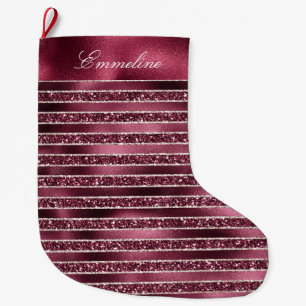 Grande Chaussette De Noël Glam Burgundy Red Parties scintillant rayures     