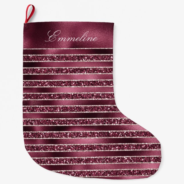 Grande Chaussette De Noël Glam Burgundy Red Parties scintillant rayures      (Devant)