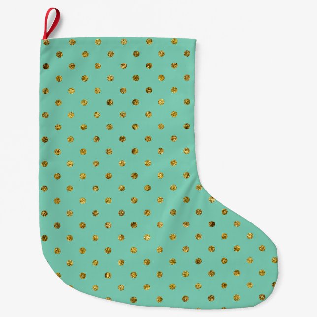 Grande Chaussette De Noël Glam et points de menthe en or chic (Devant)