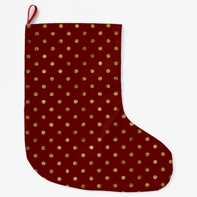 Grande Chaussette De Noël Glam or chic et points rouges (Devant)