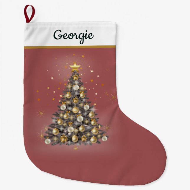 Grande Chaussette De Noël Glowing Star Tree Christmas Stocking – Red (Devant)