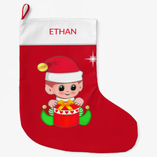 Grande Chaussette De Noël gnome de Noël & boîte cadeau en rouge
