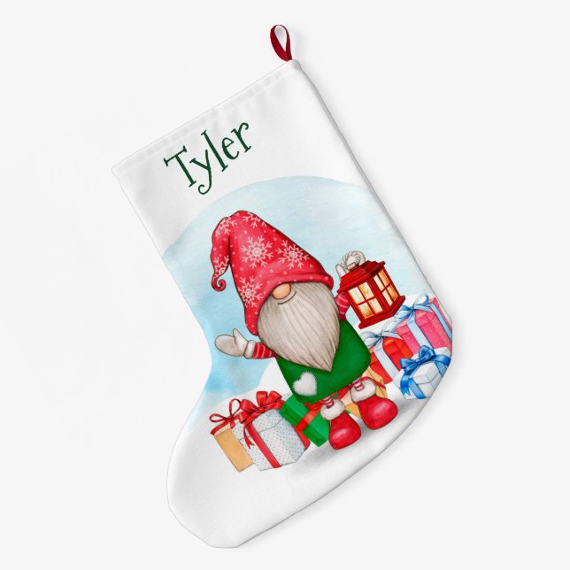 Grande Chaussette De Noël Gnome de Noël mignonne avec nom (Dos (Accrochage))