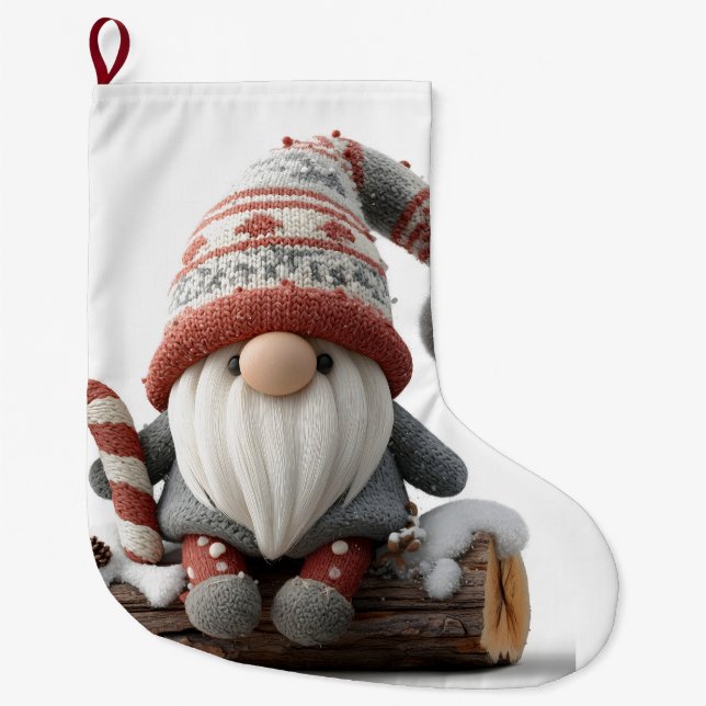 Grande Chaussette De Noël Gnome de Noël mignonne avec un Sucre de canne sur  (Devant)