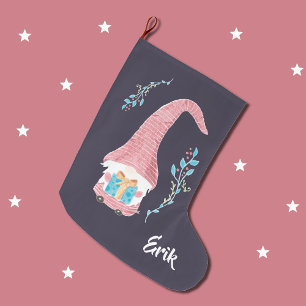 Grande Chaussette De Noël Gnome suédois rouge avec le bas actuel de Noël