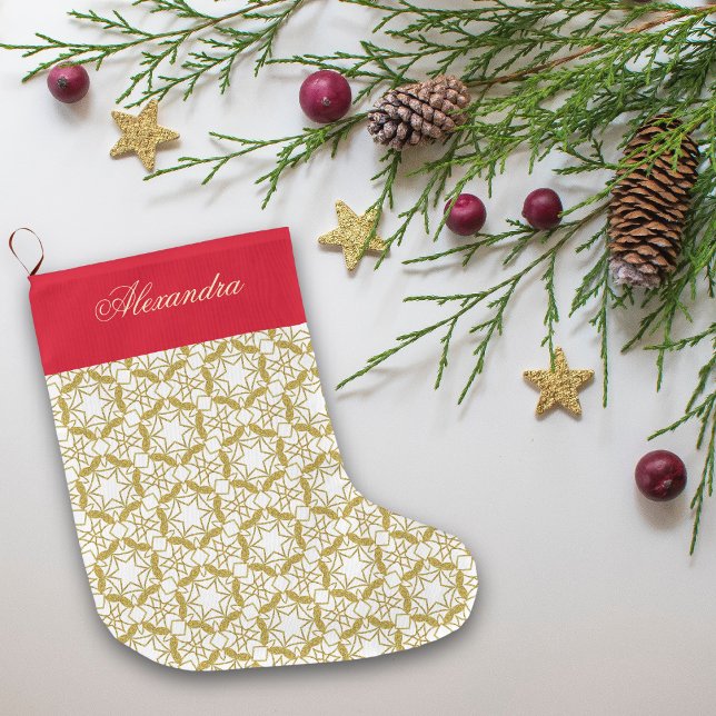 Grande Chaussette De Noël Gold Christmas Snowflakes Motif personnalisé (Créateur téléchargé)