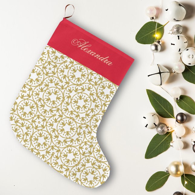 Grande Chaussette De Noël Gold Christmas Stars Motif Jaune Personnalisé (Créateur téléchargé)