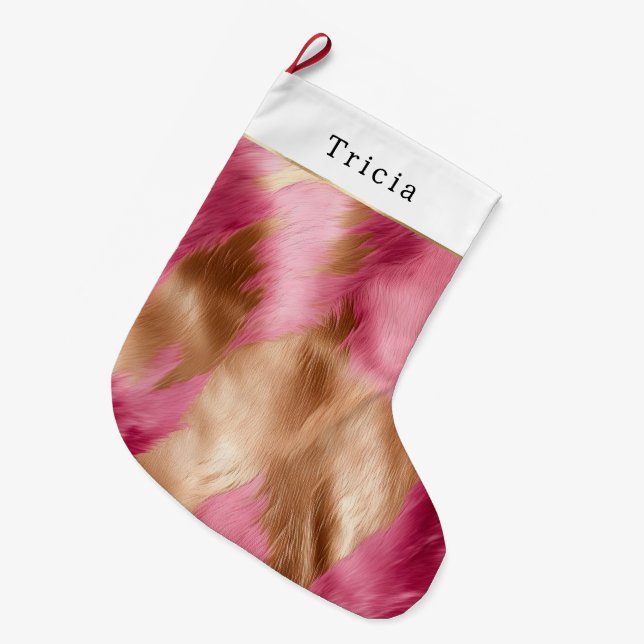Grande Chaussette De Noël Gold Glam Pink Southwest Cowhide Christmas (Devant (Accrochage))