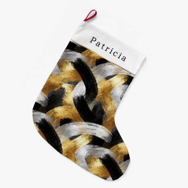 Grande Chaussette De Noël Gold Silver Christmas Black Celebration (Devant (Accrochage))