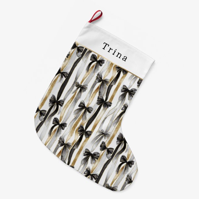 Grande Chaussette De Noël Gold Silver Christmas Black Ribbons & Bows (Devant (Accrochage))