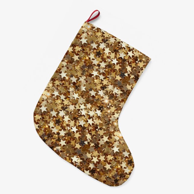 Grande Chaussette De Noël Gold Stars Confetti (Devant (Accrochage))