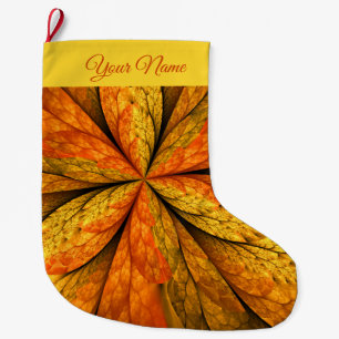 Grande Chaussette De Noël Golden Abstrait Floral Star Fractal Art Nom