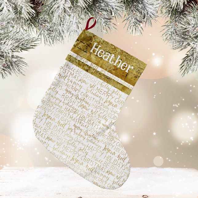 Grande Chaussette De Noël Golden Christmas Name Stocking (Golden Christmas Name Stocking)