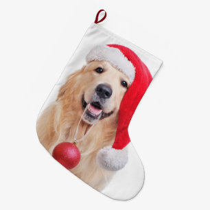 Grande Chaussette De Noël Golden Retriever Père Noël Christmas Stocking