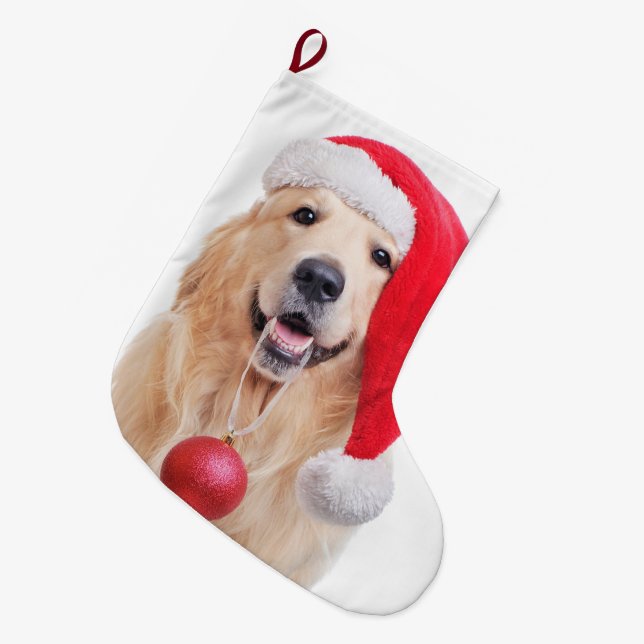 Grande Chaussette De Noël Golden Retriever Père Noël Christmas Stocking (Devant (Accrochage))