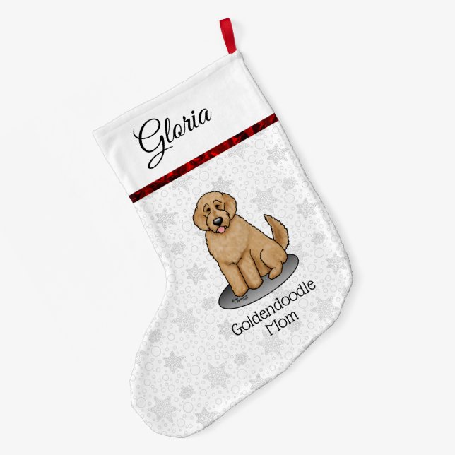 Grande Chaussette De Noël Goldendoodle Mom Doodle Mom (rouge doré) (Dos (Accrochage))