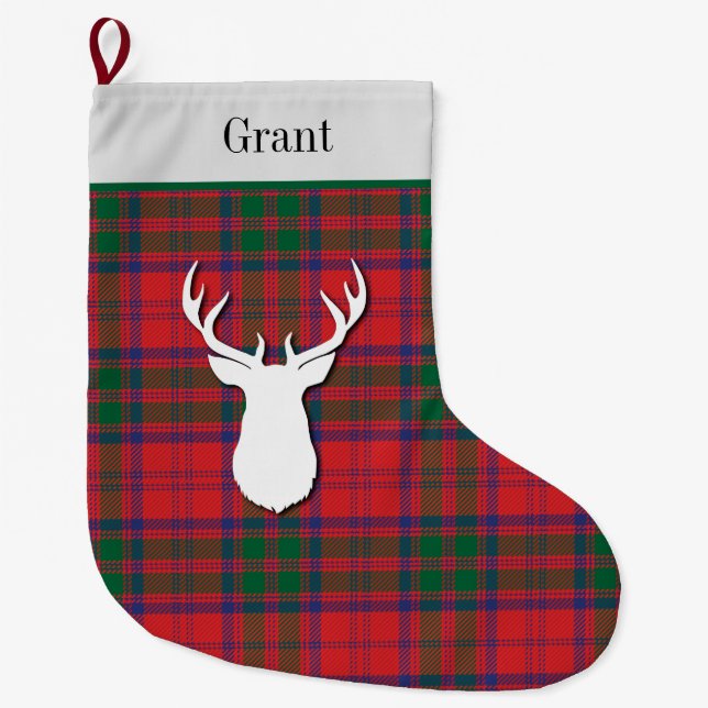 Grande Chaussette De Noël Grant Tartan vert rouge plaqué (Devant)