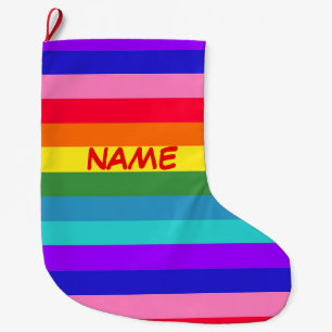Grande Chaussette De Noël Gras Arc-en-ciel rayures Noël Stocker