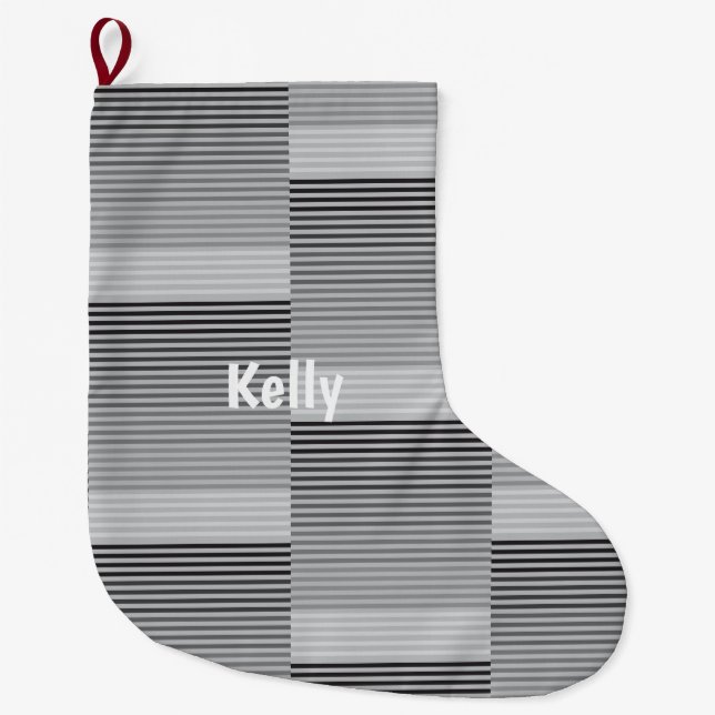 Grande Chaussette De Noël Gray, Black, White Stripes (Devant)