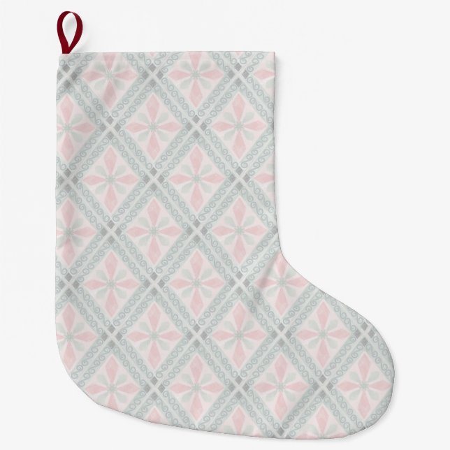 Grande Chaussette De Noël Green and pink pastel diamond pattern (Devant)