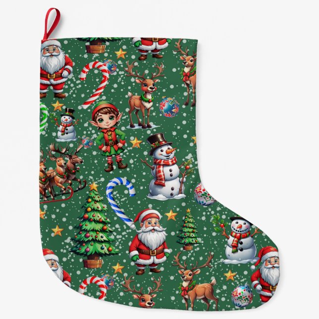 Grande Chaussette De Noël Green Background Christmas Decorative Pattern (Devant)