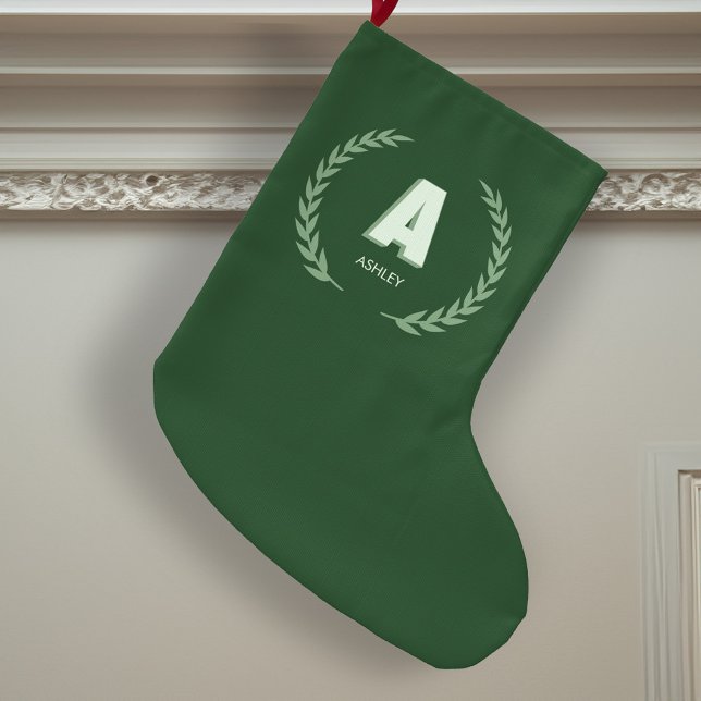 Grande Chaussette De Noël Green Laurel Wreath Letter A Monogram  (Créateur téléchargé)