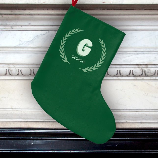 Grande Chaussette De Noël Green Laurel Wreath Letter G Monogram  (Créateur téléchargé)