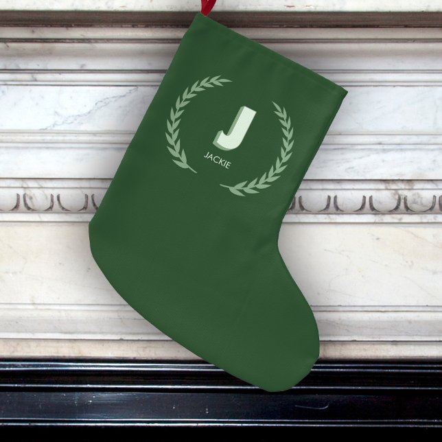 Grande Chaussette De Noël Green Laurel Wreath Letter J Monogram  (Créateur téléchargé)